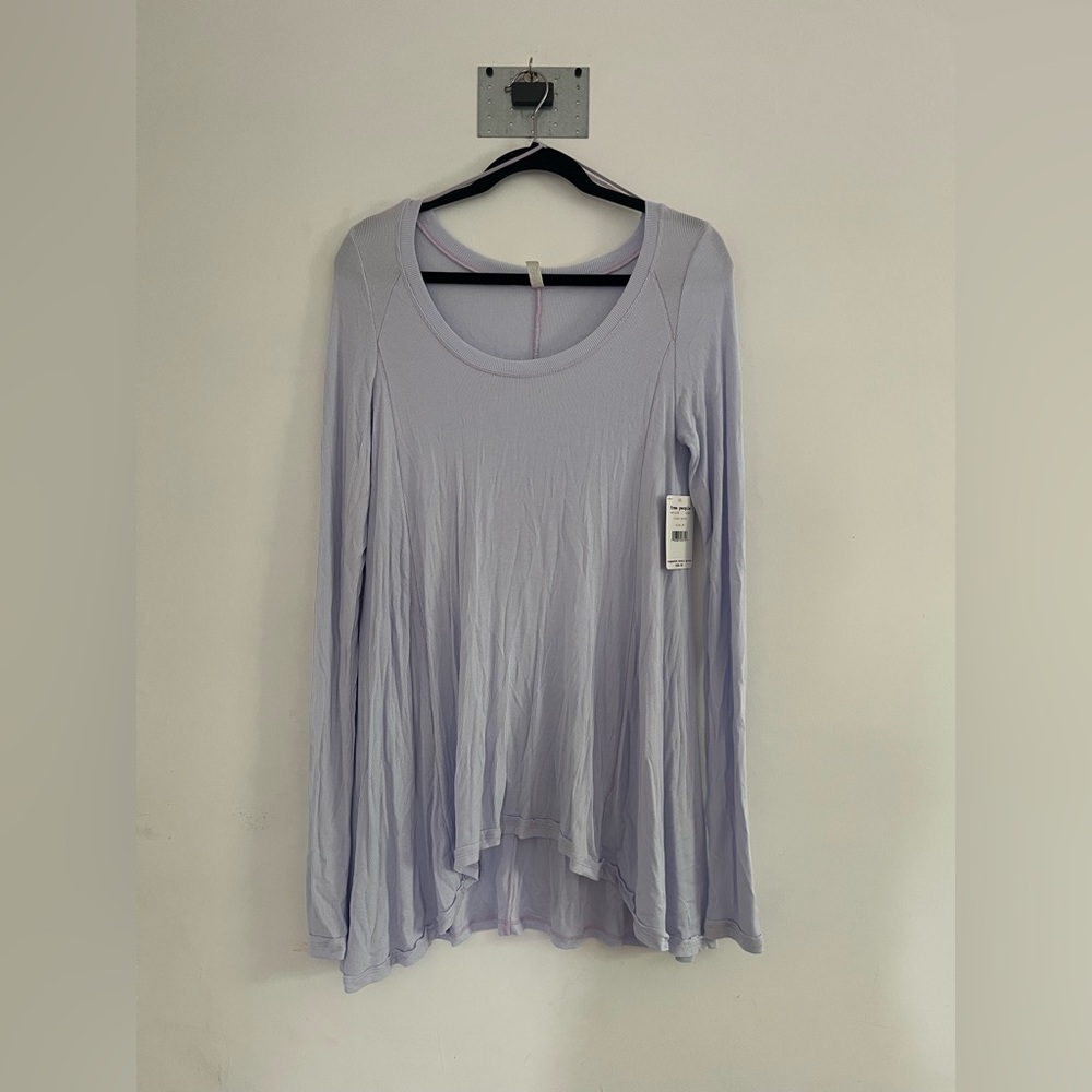 Free People Womens Ribbed Swingy Hi-Low Sz M Long Sleeve Purple NTW Layer Boho
